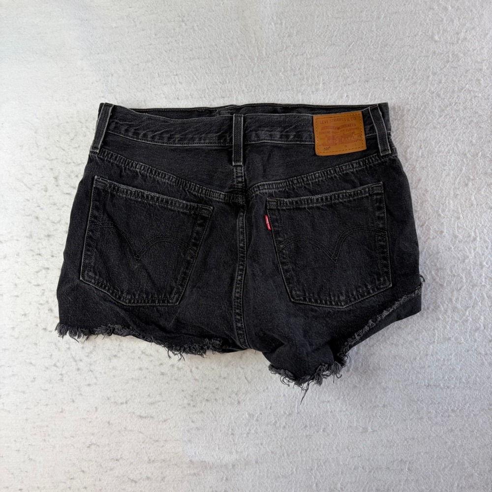Levi's 501 Original Cutoff Shorts Womens 30 Black Distressed High Rise Denim